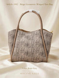 article 02 beige geometric winged tote bag