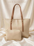 article 08 beige tote set with pouch